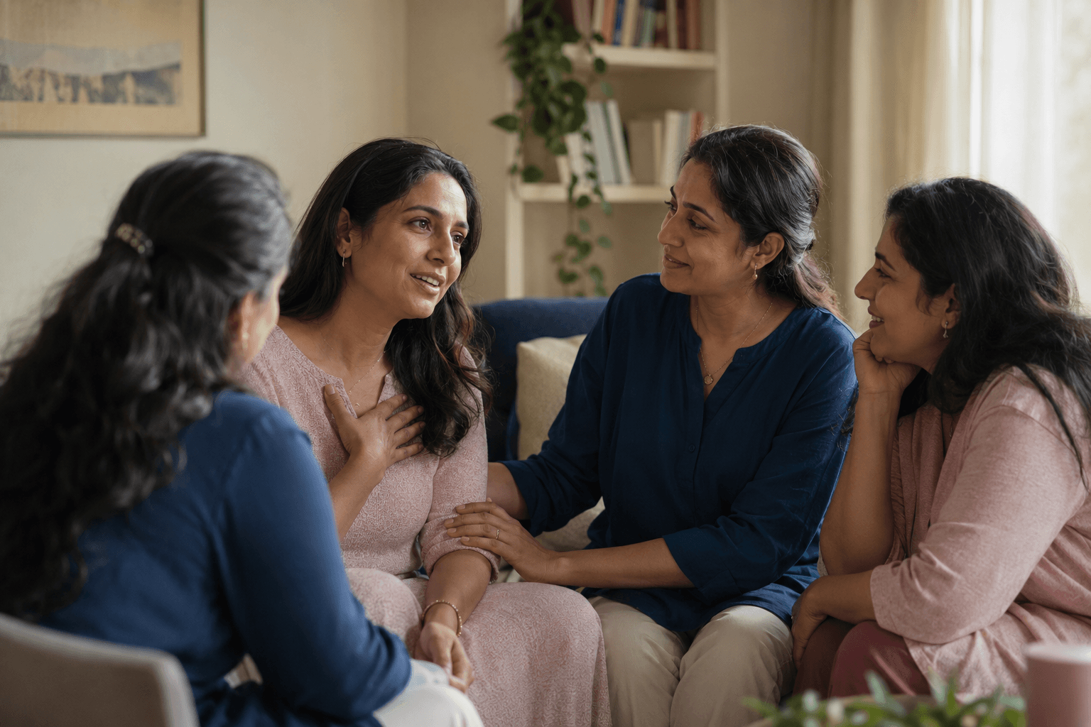 A small circle of women listening to one another